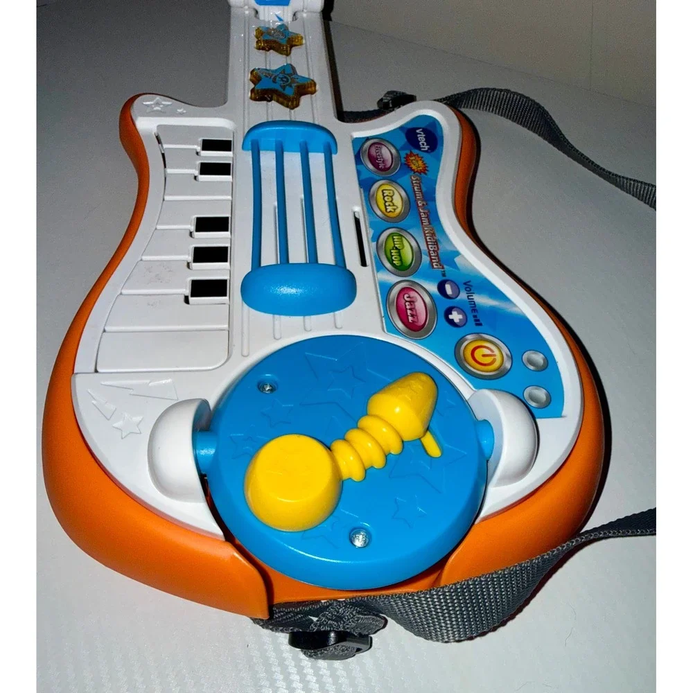 VTech Strum & Jam KidiBand 3-in-1 Guitar Piano Drums Orange White Blue WORKS